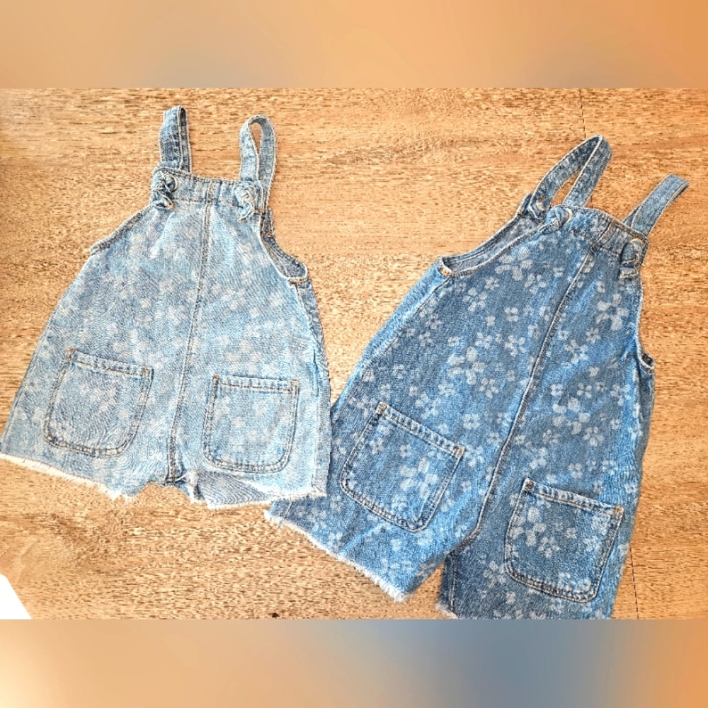 Two Matching denim overall shorts